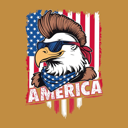 Show Your Patriotism with Style: "American Flag Bald Eagle Mohawk Sunglasses" T-Shirt
