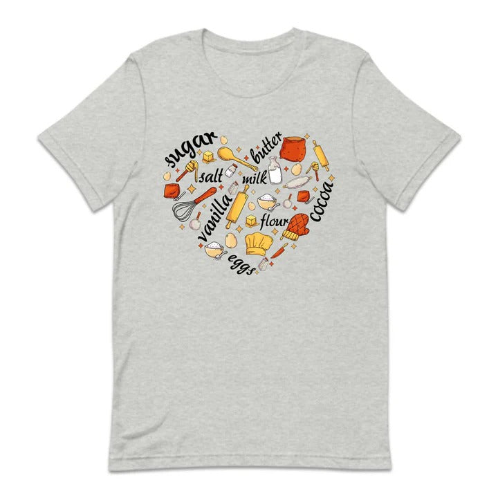 Celebrate Your Love for Baking with the "Kitchen Baking Ingredients Heart" T-Shirt