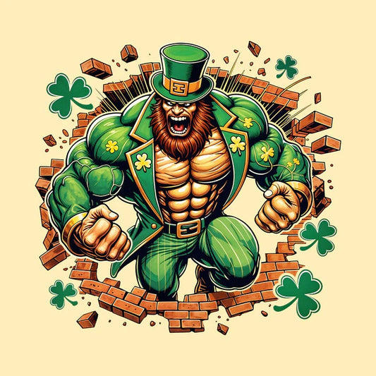 Celebrate St. Patrick’s Day in Style with the "Leprechaun Breaking Through Wall 3D Realistic Badass" T-Shirt