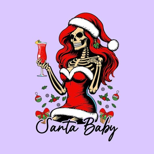 Make a Bold Statement This Holiday Season with the Santa Baby Red-Haired Skeleton T-Shirt