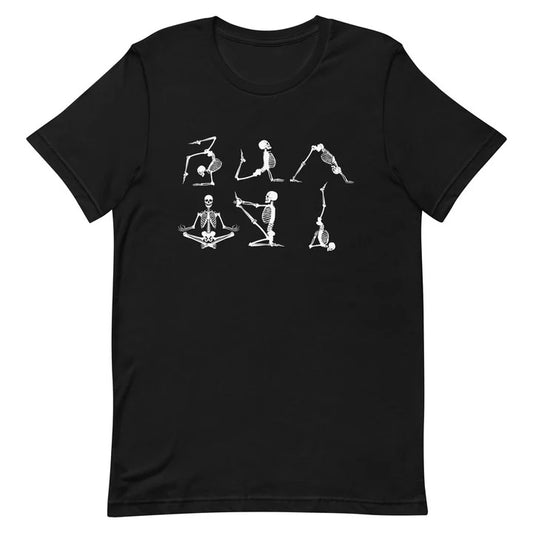 Embrace Fun and Flexibility with the "Happy Skeletons Yoga" T-Shirt