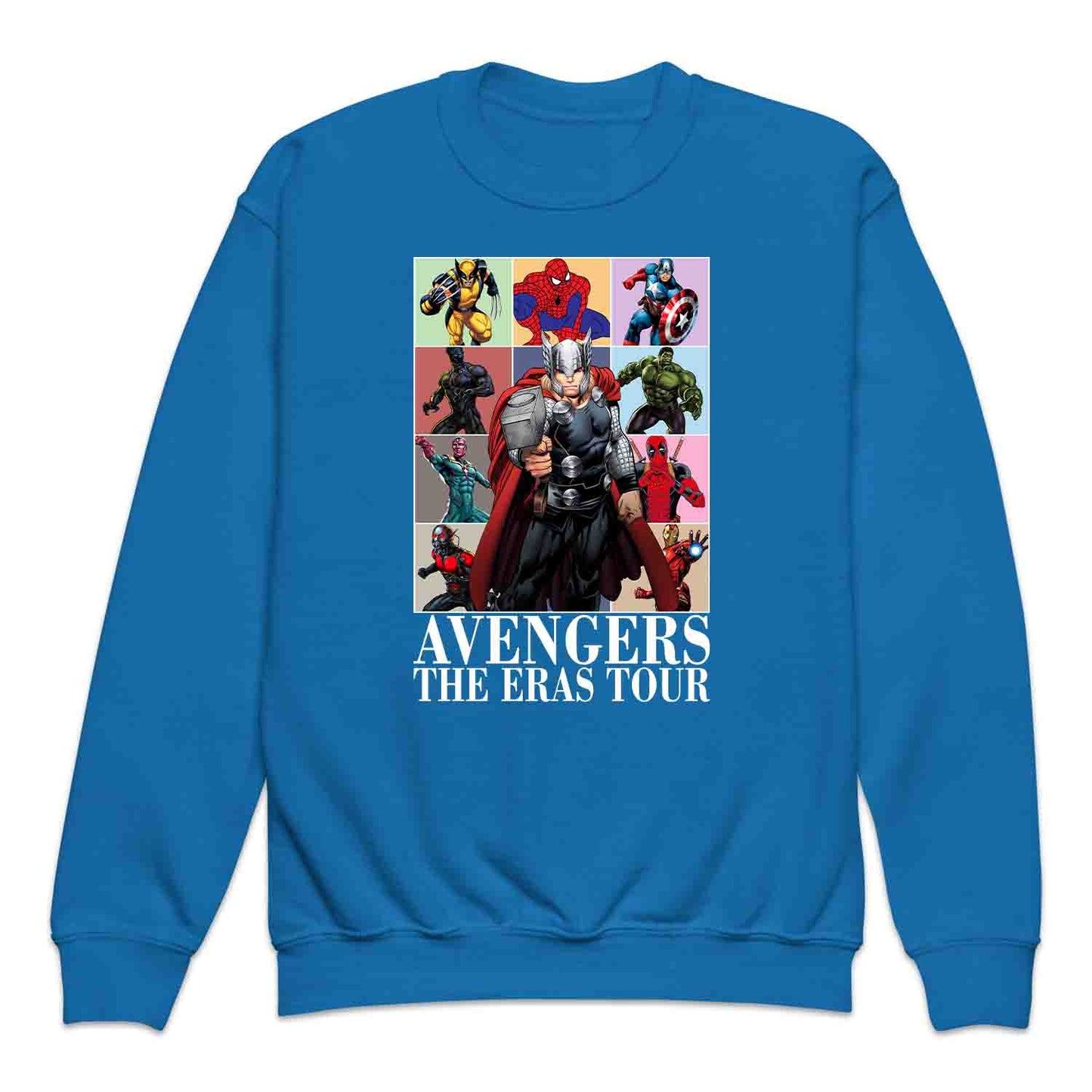 Avengers Eras Tour Kids T-Shirt, Jumper & Hoodie – Retro Marvel Comic Style Featuring Thor, Iron Man, Spider-Man, Hulk & Deadpool | PRODUCT CODE: ABFGEIRS
