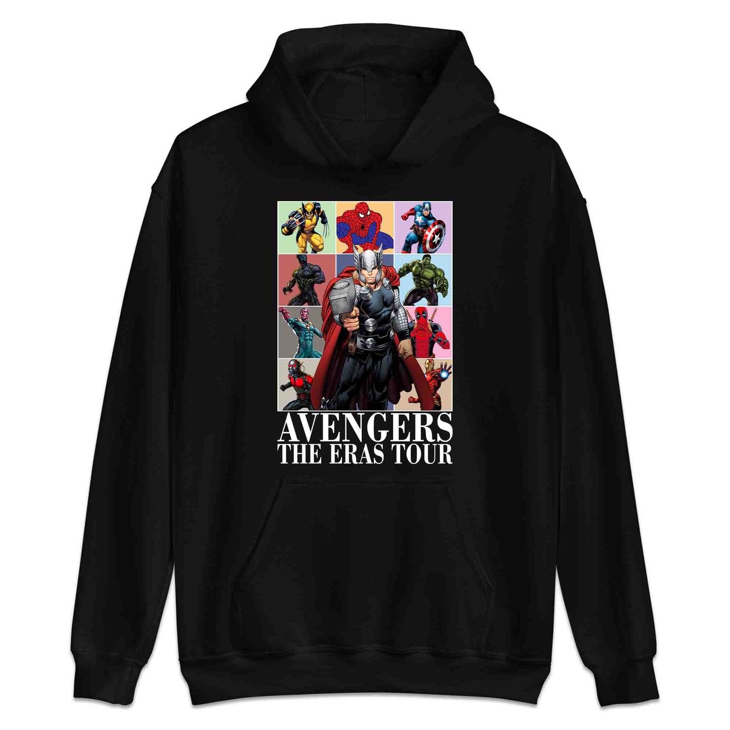 Avengers Eras Tour T-Shirt, Jumper & Hoodie – Retro Marvel Comic Style Featuring Thor, Iron Man, Spider-Man, Hulk & Deadpool | PRODUCT CODE: ABFGEIRS