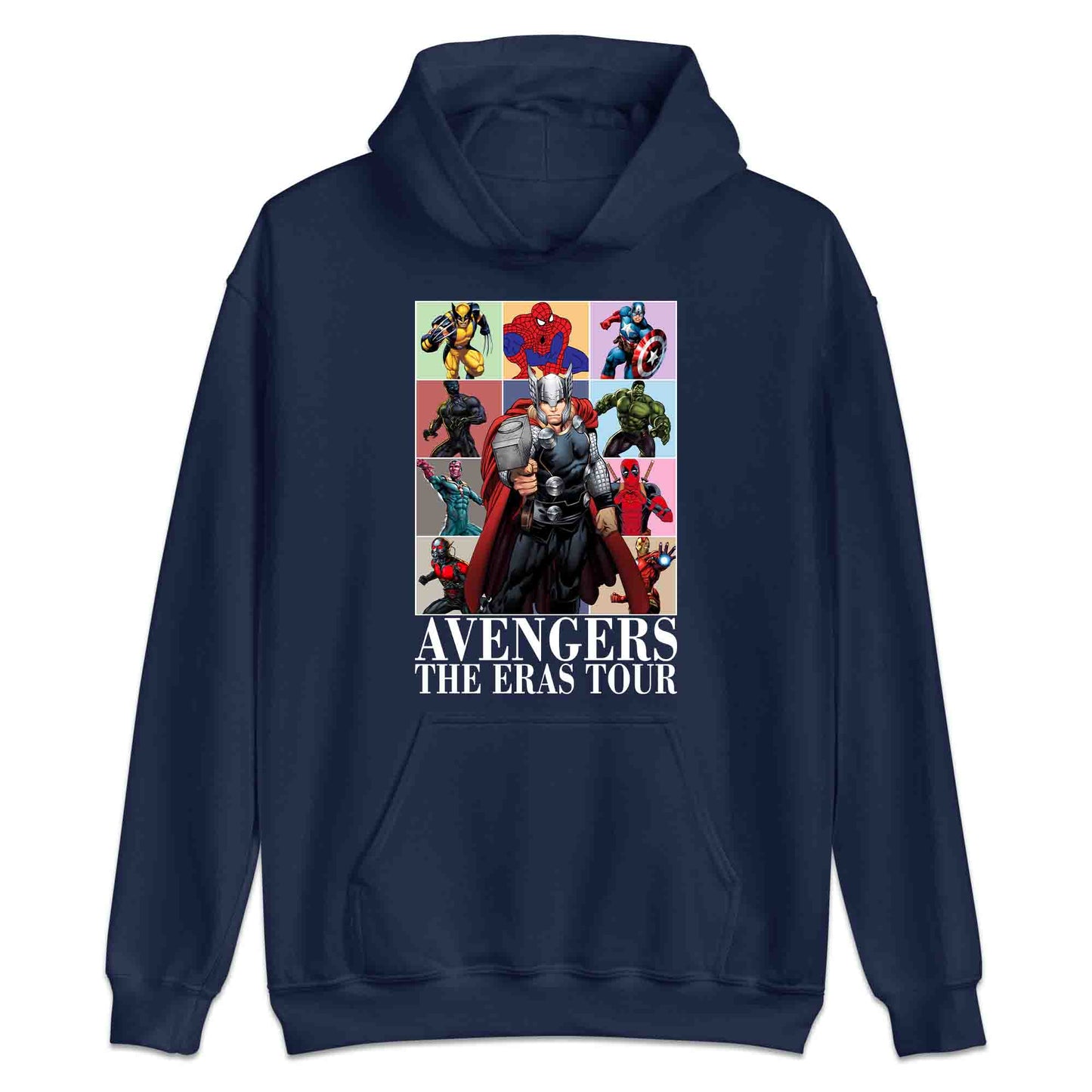Avengers Eras Tour T-Shirt, Jumper & Hoodie – Retro Marvel Comic Style Featuring Thor, Iron Man, Spider-Man, Hulk & Deadpool | PRODUCT CODE: ABFGEIRS