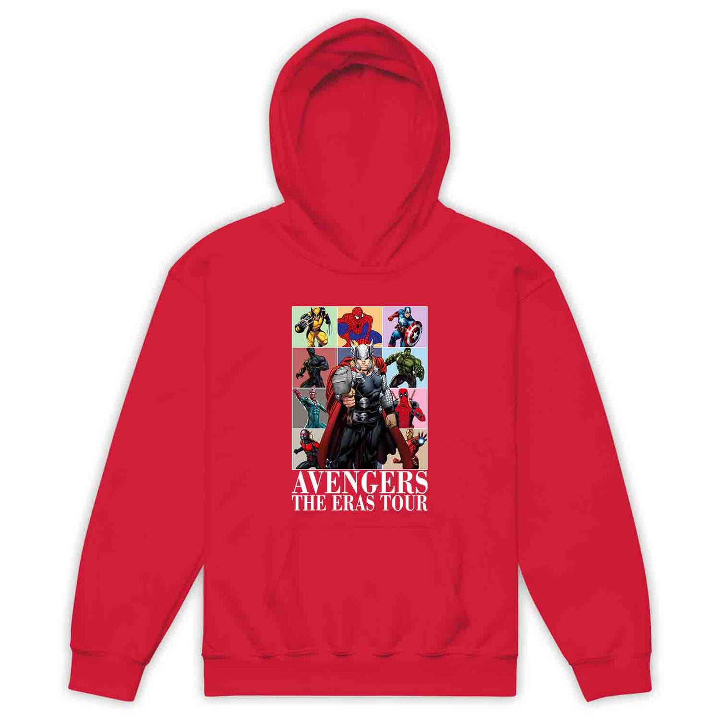 Avengers Eras Tour Kids T-Shirt, Jumper & Hoodie – Retro Marvel Comic Style Featuring Thor, Iron Man, Spider-Man, Hulk & Deadpool | PRODUCT CODE: ABFGEIRS