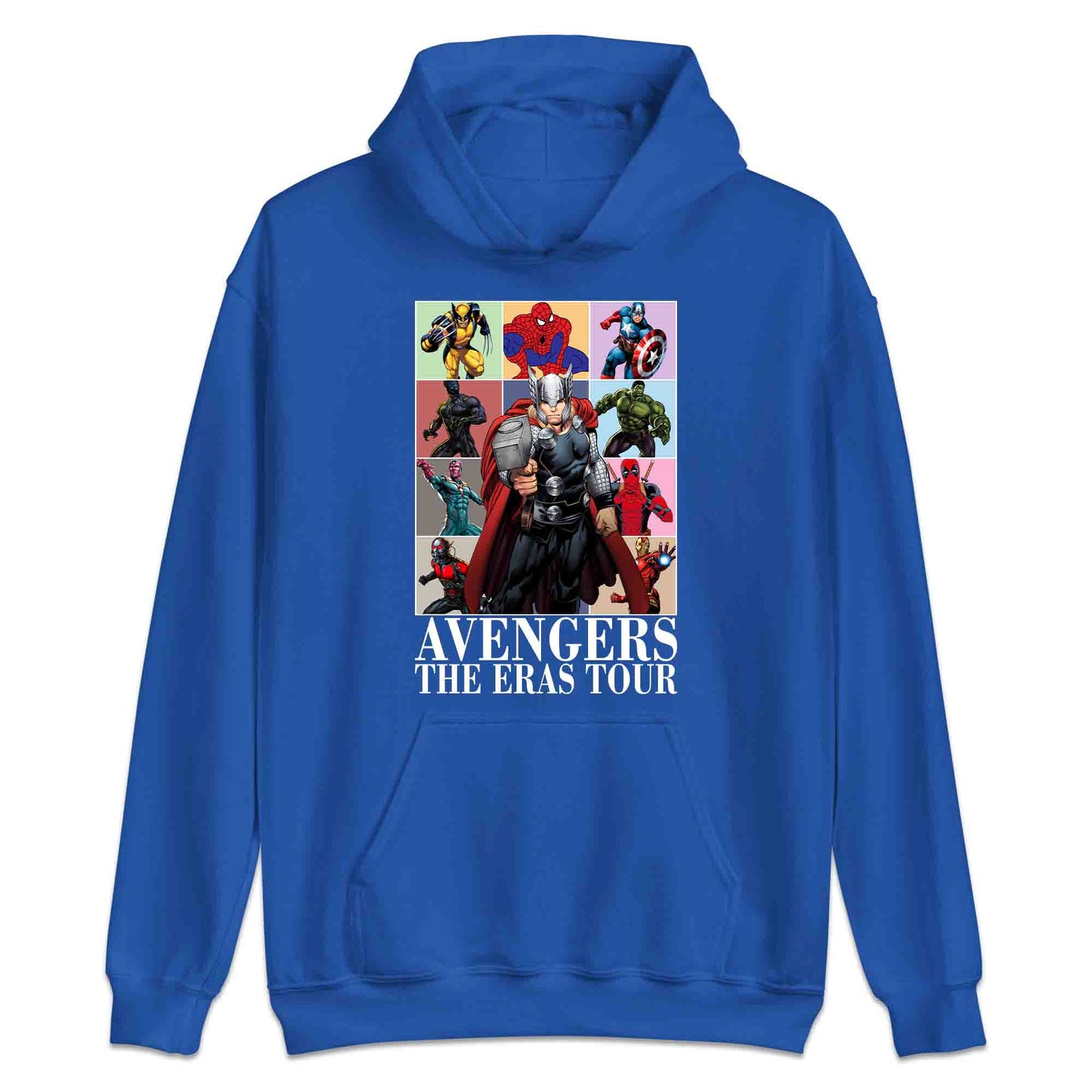 Avengers Eras Tour T-Shirt, Jumper & Hoodie – Retro Marvel Comic Style Featuring Thor, Iron Man, Spider-Man, Hulk & Deadpool | PRODUCT CODE: ABFGEIRS