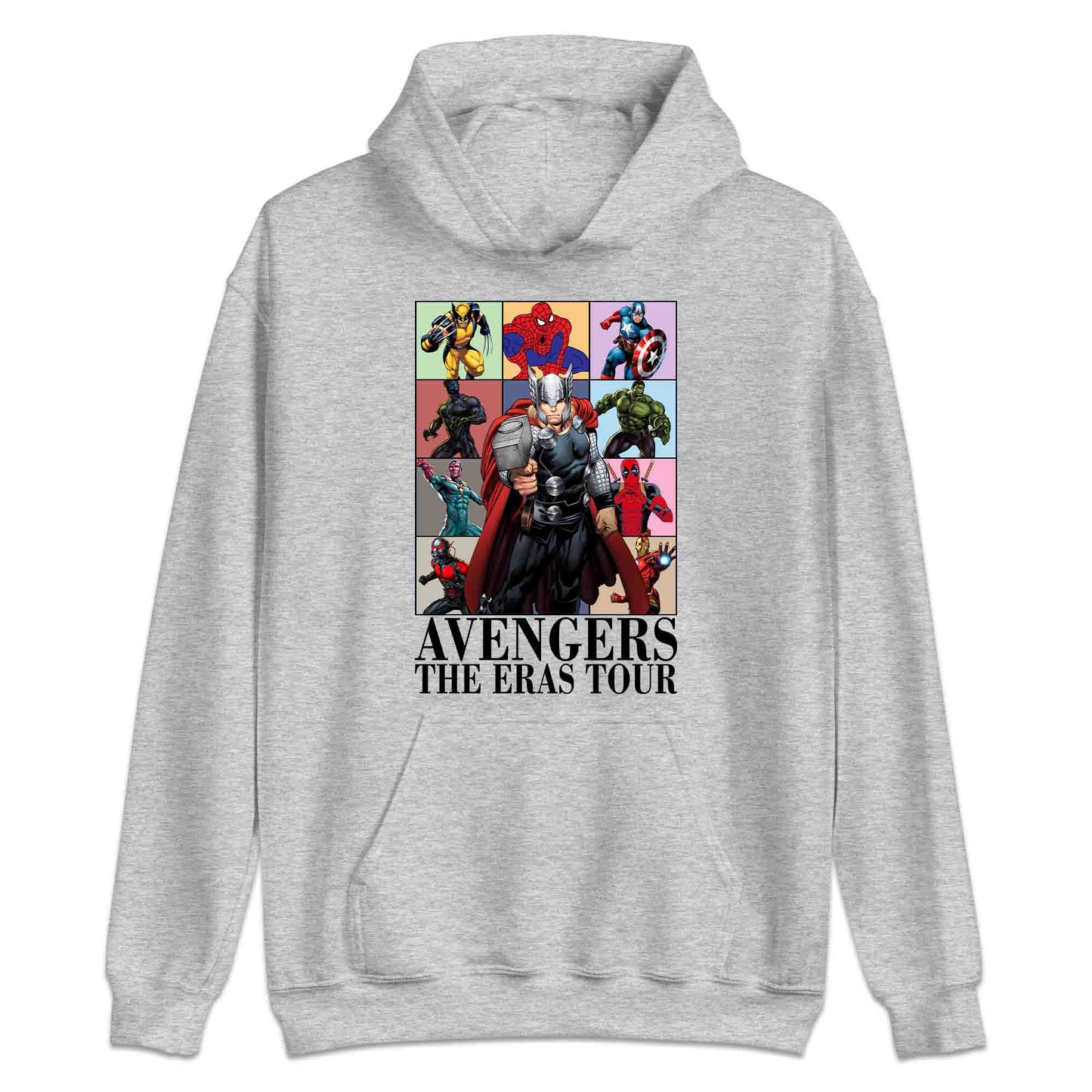 Avengers Eras Tour T-Shirt, Jumper & Hoodie – Retro Marvel Comic Style Featuring Thor, Iron Man, Spider-Man, Hulk & Deadpool | PRODUCT CODE: ABFGEIRS