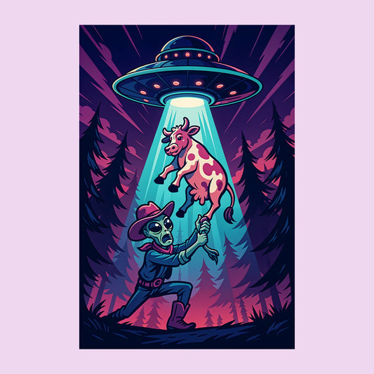 Alien Abduction UFO Cow T-Shirt – Funny Sci-Fi Western Hoodie & Sweatshirt | PRODUCT CODE: ALKLWERN