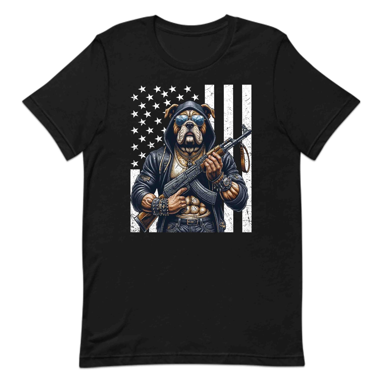 Armed Bulldog With AK-47 & USA Flag Fierce Patriotic Dog | PRODUCT CODE: ARMUJWBAHFG