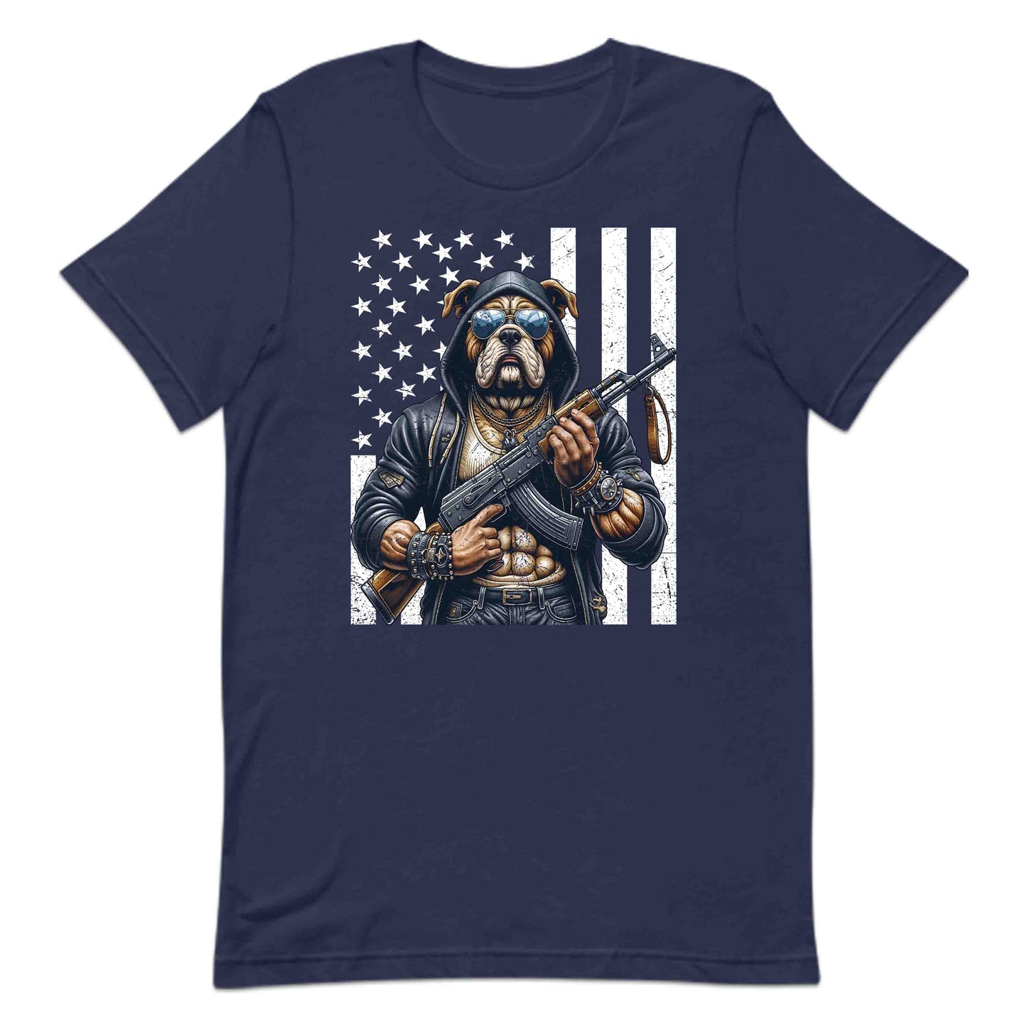 Armed Bulldog With AK-47 & USA Flag Fierce Patriotic Dog | PRODUCT CODE: ARMUJWBAHFG