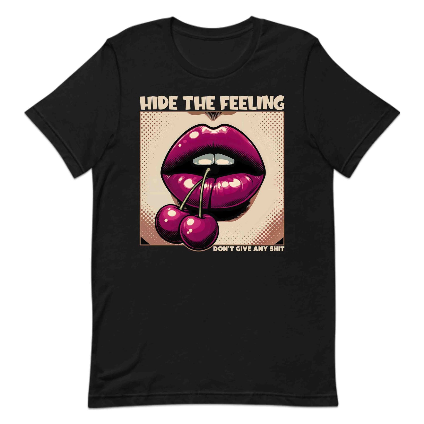 Artistic Cherry Lips Retro Pop Art-Inspired Hide the Feeling Quote | PRODUCT CODE: ARSTCHYRLPON