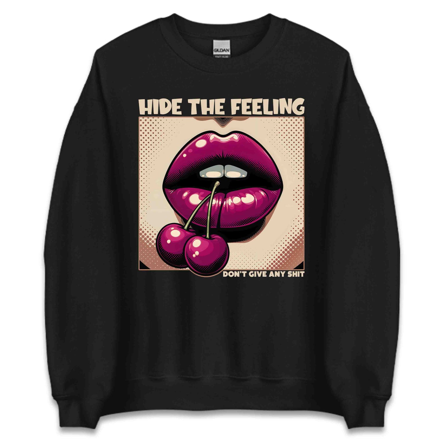 Artistic Cherry Lips Retro Pop Art-Inspired Hide the Feeling Quote | PRODUCT CODE: ARSTCHYRLPON