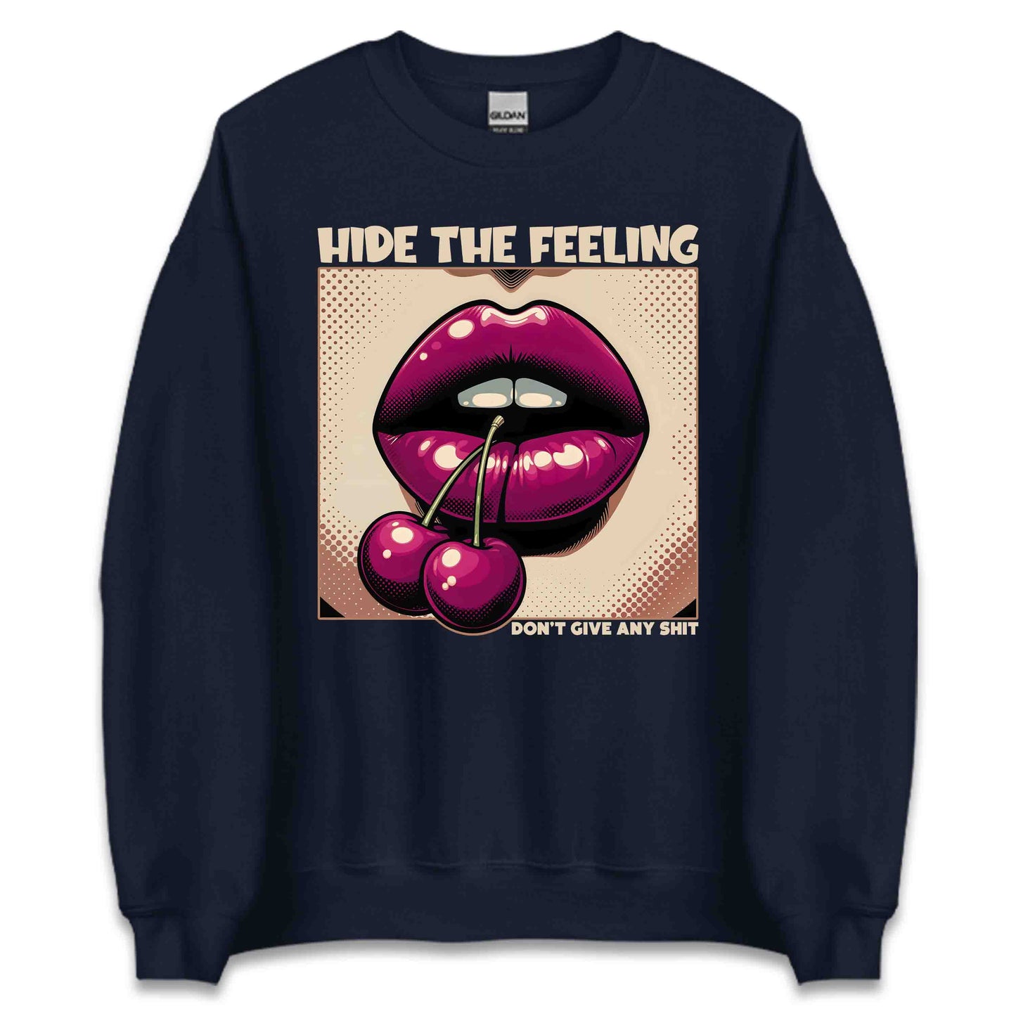 Artistic Cherry Lips Retro Pop Art-Inspired Hide the Feeling Quote | PRODUCT CODE: ARSTCHYRLPON