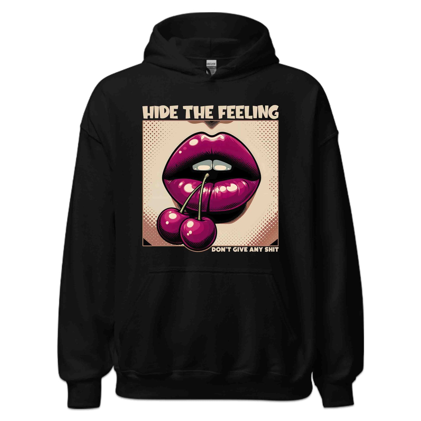 Artistic Cherry Lips Retro Pop Art-Inspired Hide the Feeling Quote | PRODUCT CODE: ARSTCHYRLPON