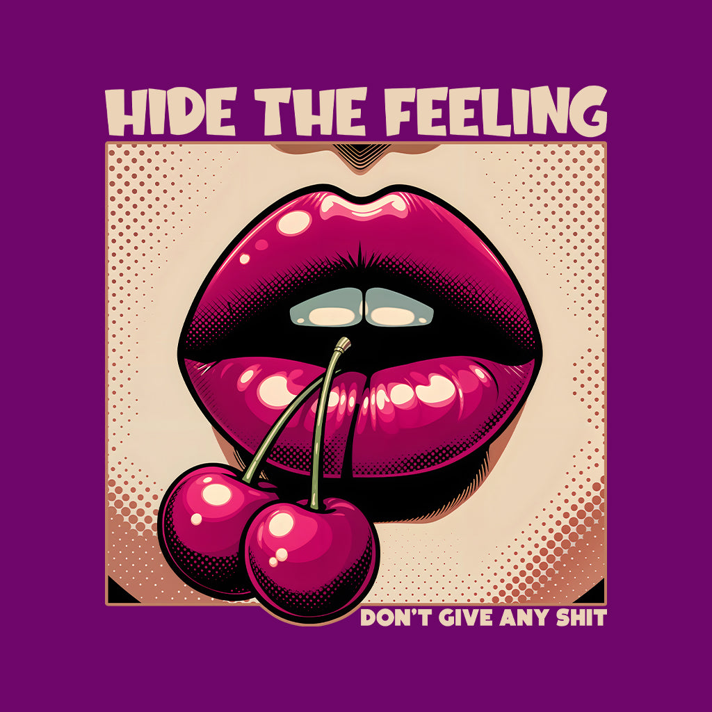 Artistic Cherry Lips Retro Pop Art-Inspired Hide the Feeling Quote | PRODUCT CODE: ARSTCHYRLPON