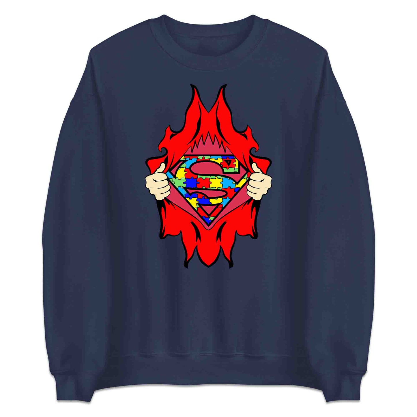 Autism Awareness T-Shirt | Superhero Puzzle Jumper | Torn Superman Logo Hoodie | PRODUCT CODE: ASDBSPEMLGN