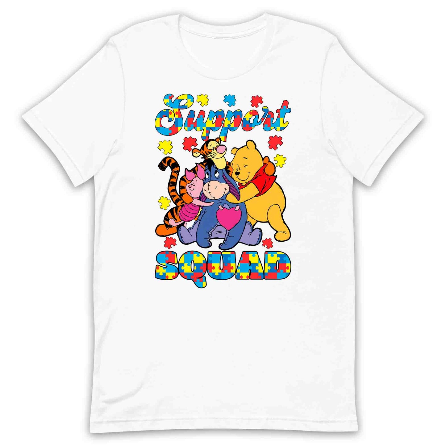 Autism Support Squad T-Shirt | Winnie the Pooh & Friends Hug Jumper | Inclusion Puzzle Hoodie | PRODUCT CODE: AURNYMCPALZ