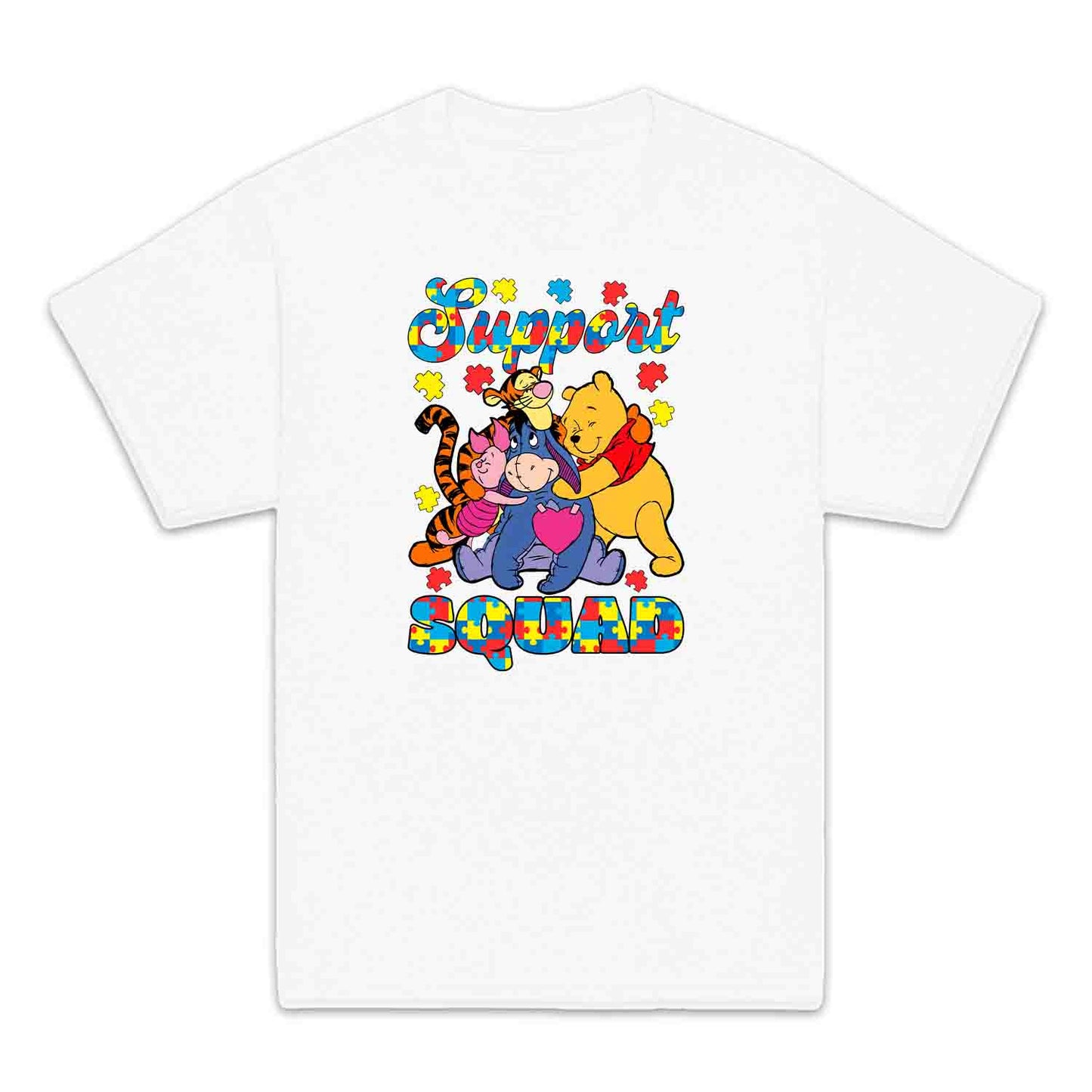 Autism Support Squad Kids T-Shirt | Winnie the Pooh & Friends Hug Kids Jumper | Inclusion Puzzle Hoodie | PRODUCT CODE: AURNYMCPALZ