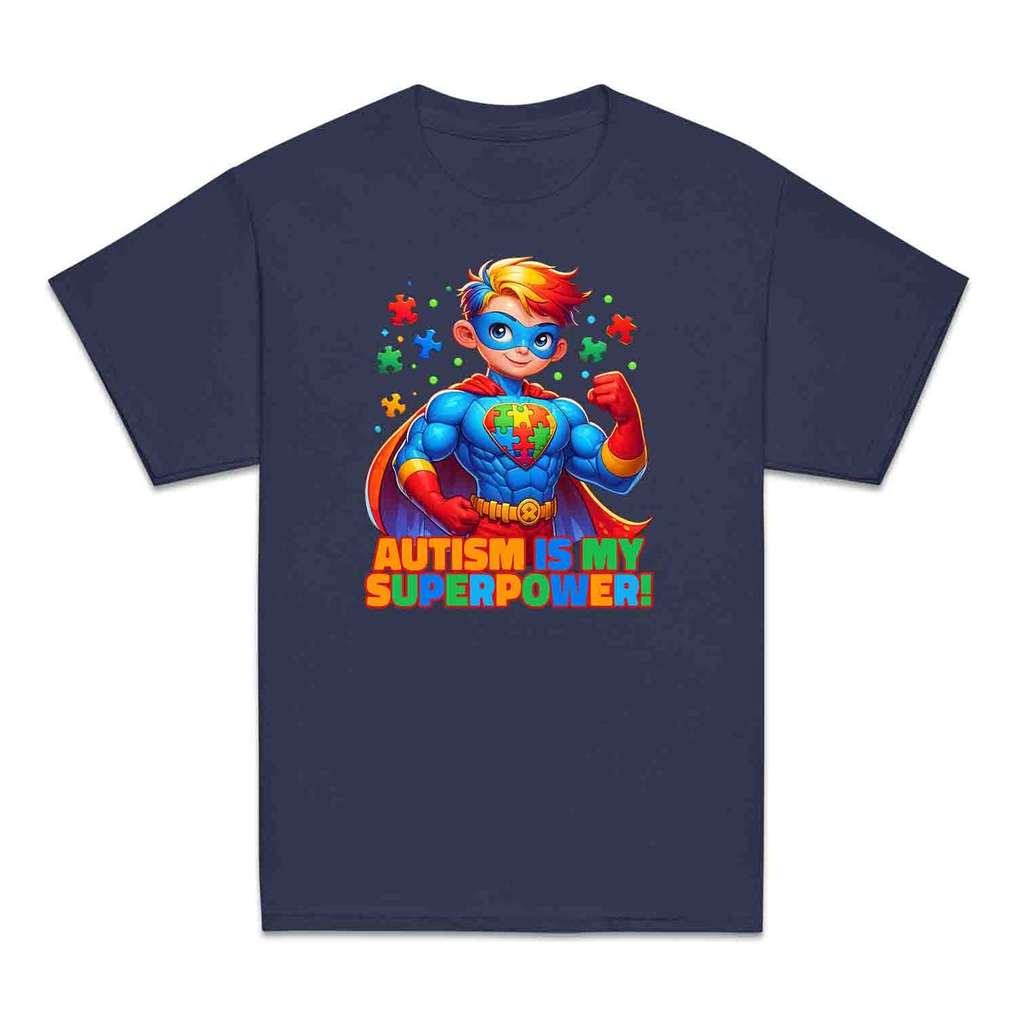 Autism Superhero Kids T-Shirt | Autism Is My Superpower Jumper | Colorful Puzzle Piece Kids Hoodie | PRODUCT CODE: AUTNBSPEHBW