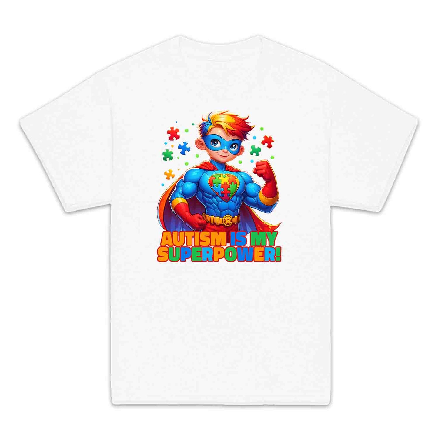 Autism Superhero Kids T-Shirt | Autism Is My Superpower Jumper | Colorful Puzzle Piece Kids Hoodie | PRODUCT CODE: AUTNBSPEHBW