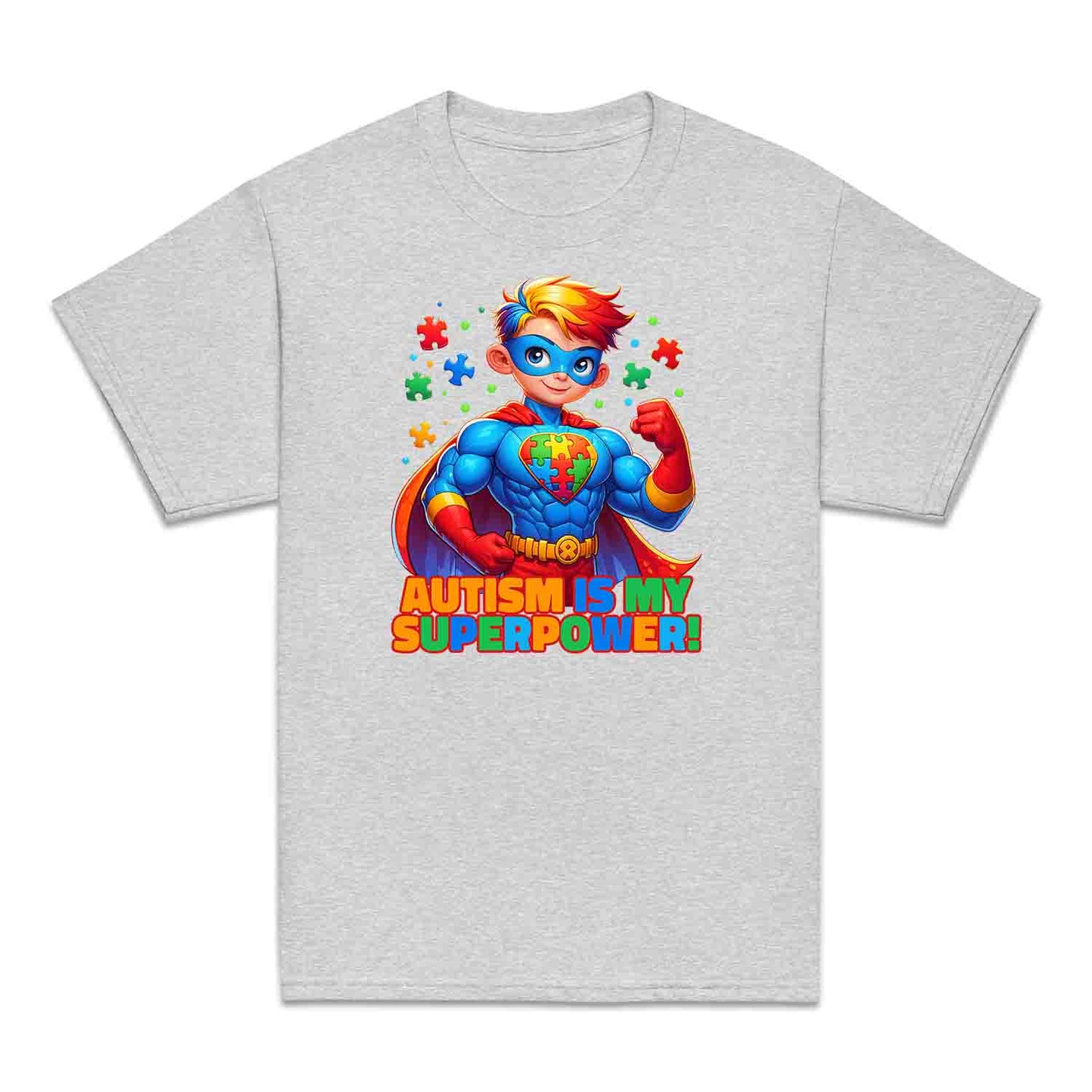 Autism Superhero Kids T-Shirt | Autism Is My Superpower Jumper | Colorful Puzzle Piece Kids Hoodie | PRODUCT CODE: AUTNBSPEHBW