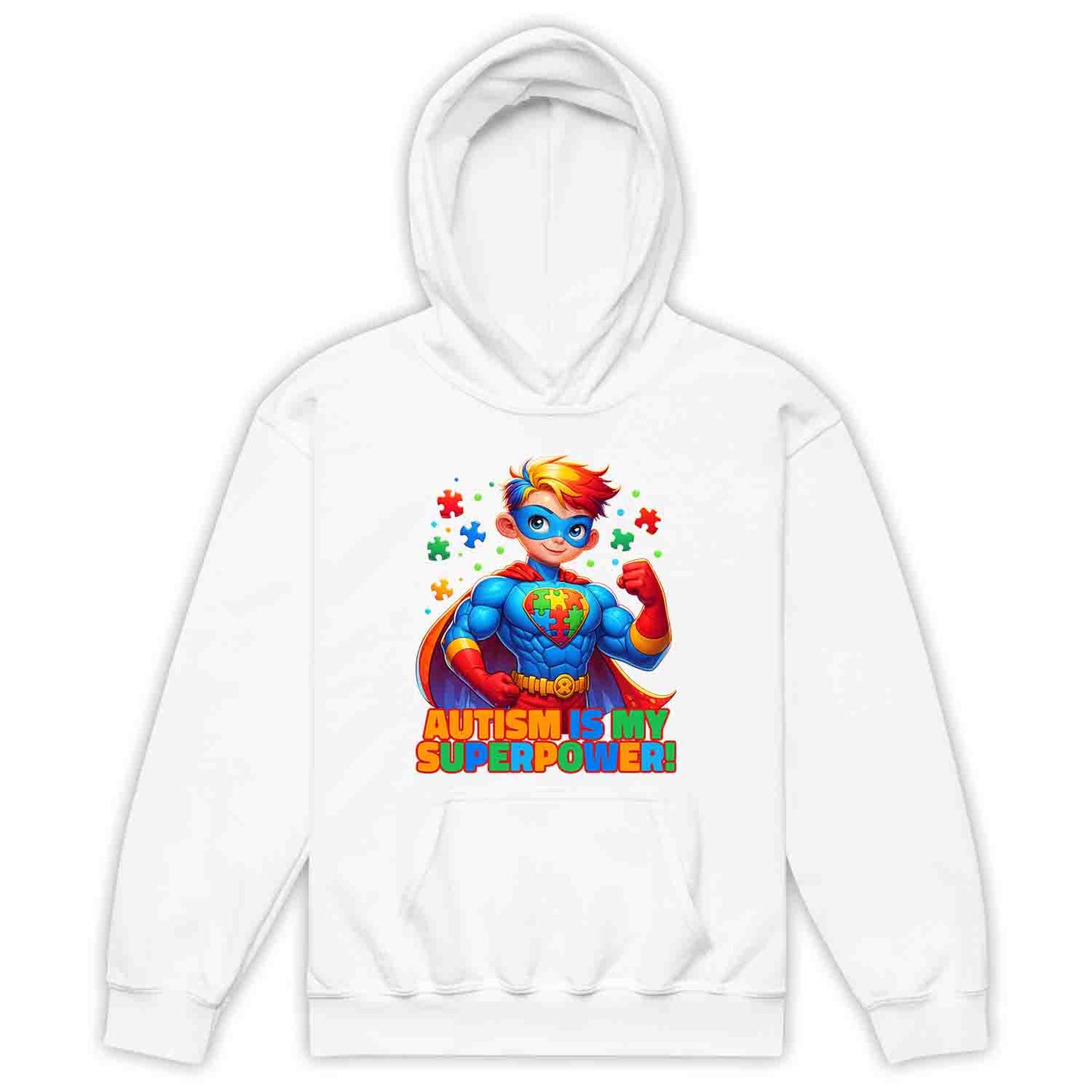 Autism Superhero Kids T-Shirt | Autism Is My Superpower Jumper | Colorful Puzzle Piece Kids Hoodie | PRODUCT CODE: AUTNBSPEHBW