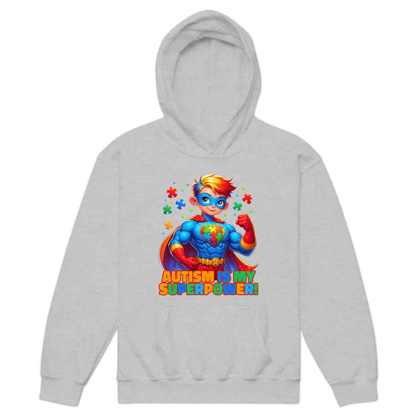 Autism Superhero Kids T-Shirt | Autism Is My Superpower Jumper | Colorful Puzzle Piece Kids Hoodie | PRODUCT CODE: AUTNBSPEHBW
