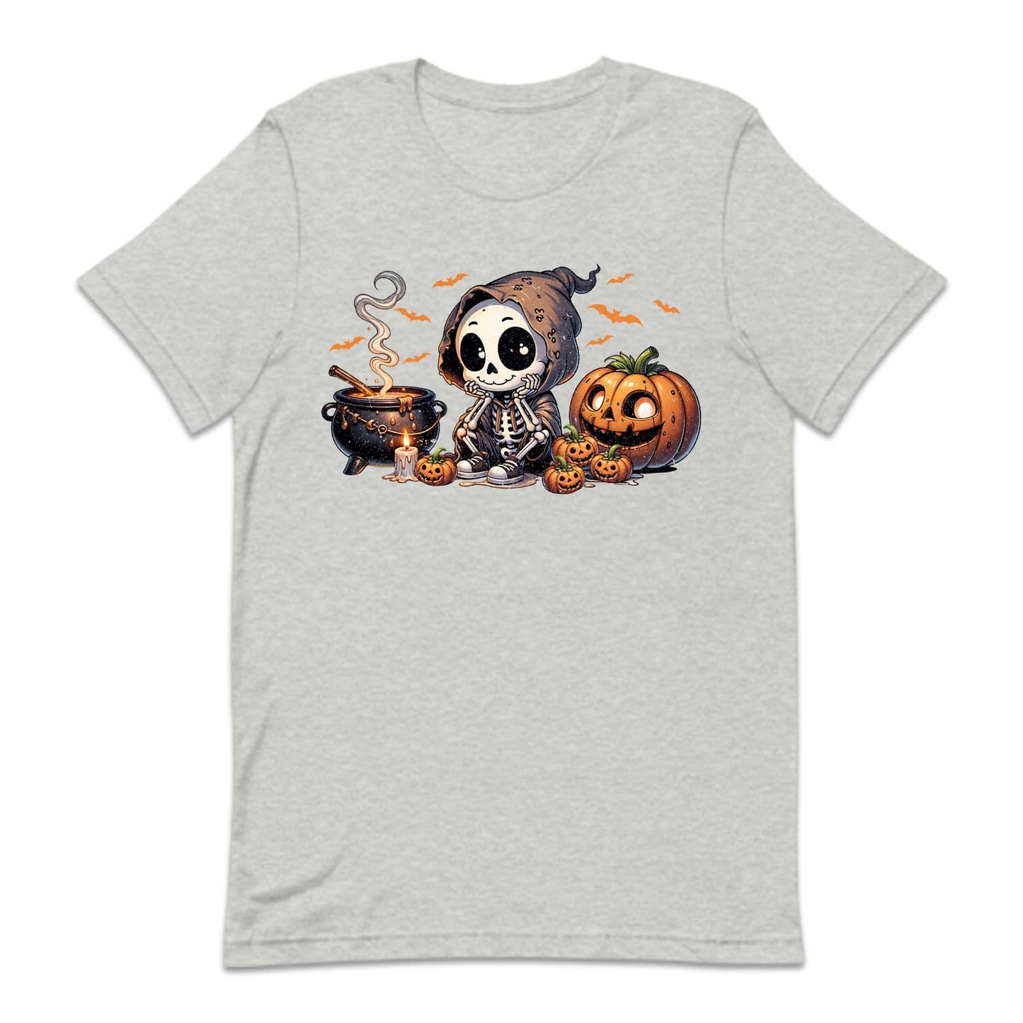 Halloween Cartoon Skeleton Cauldron & Pumpkins Spooky Flying Bats | PRODUCT CODE: HLWCRTOSKL
