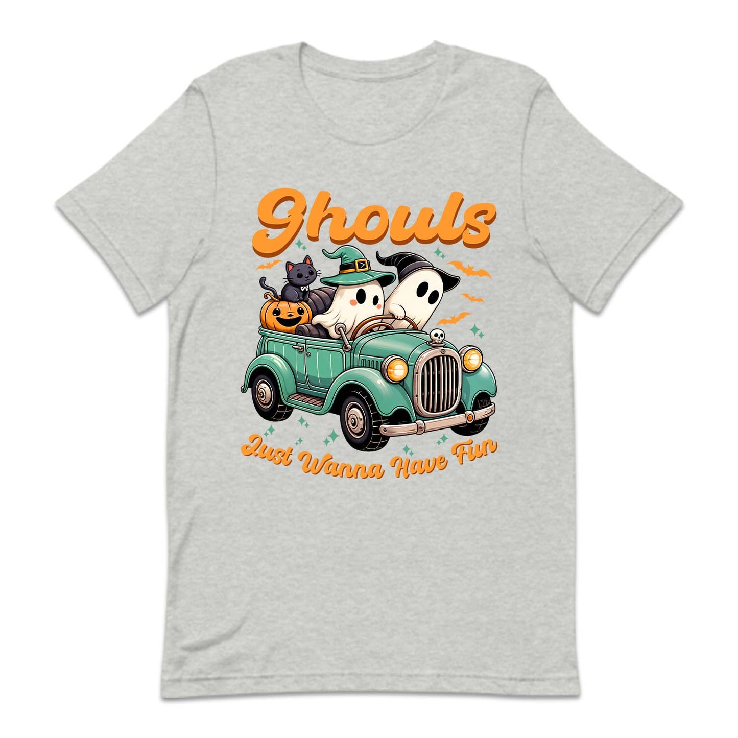 Halloween Ghosts Driving Vintage Car Pumpkin and Black Cat | PRODUCT CODE: GHJUWNHVF