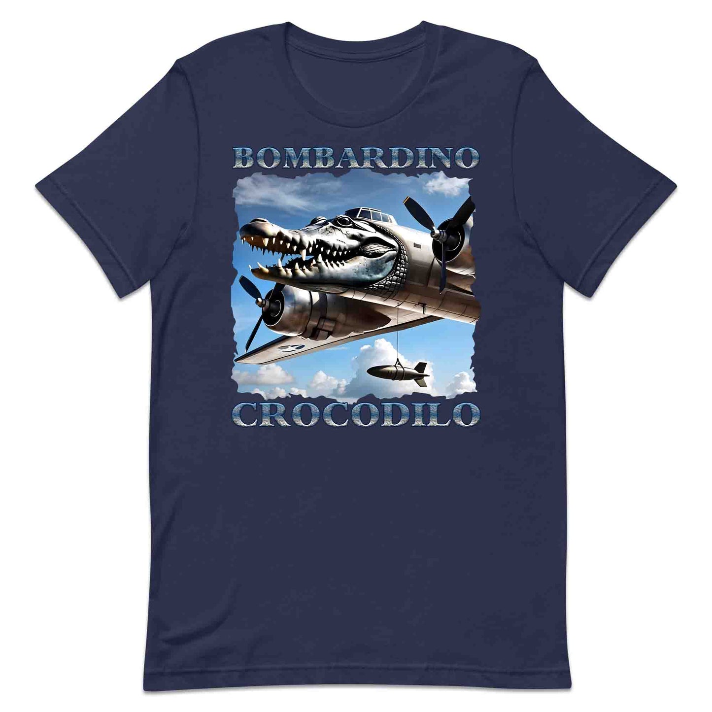 Bombardiro Crocodilo T-Shirt, Jumper & Hoodie – Funny Italian Meme, Crocodile Warplane Parody Apparel | PRODUCT CODE: BADREYONA
