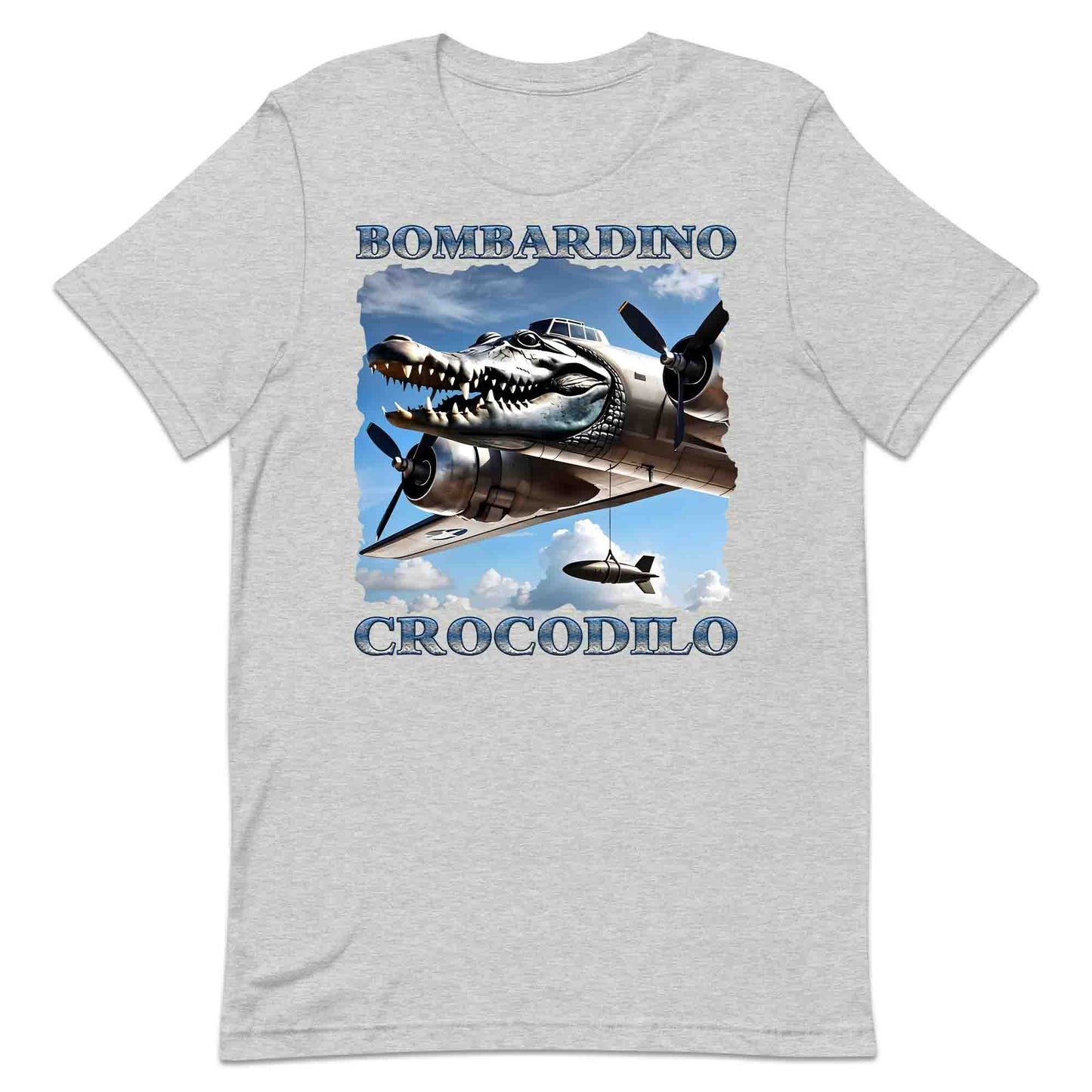 Bombardiro Crocodilo T-Shirt, Jumper & Hoodie – Funny Italian Meme, Crocodile Warplane Parody Apparel | PRODUCT CODE: BADREYONA