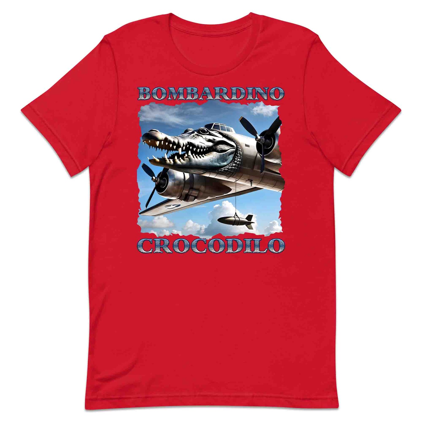 Bombardiro Crocodilo T-Shirt, Jumper & Hoodie – Funny Italian Meme, Crocodile Warplane Parody Apparel | PRODUCT CODE: BADREYONA