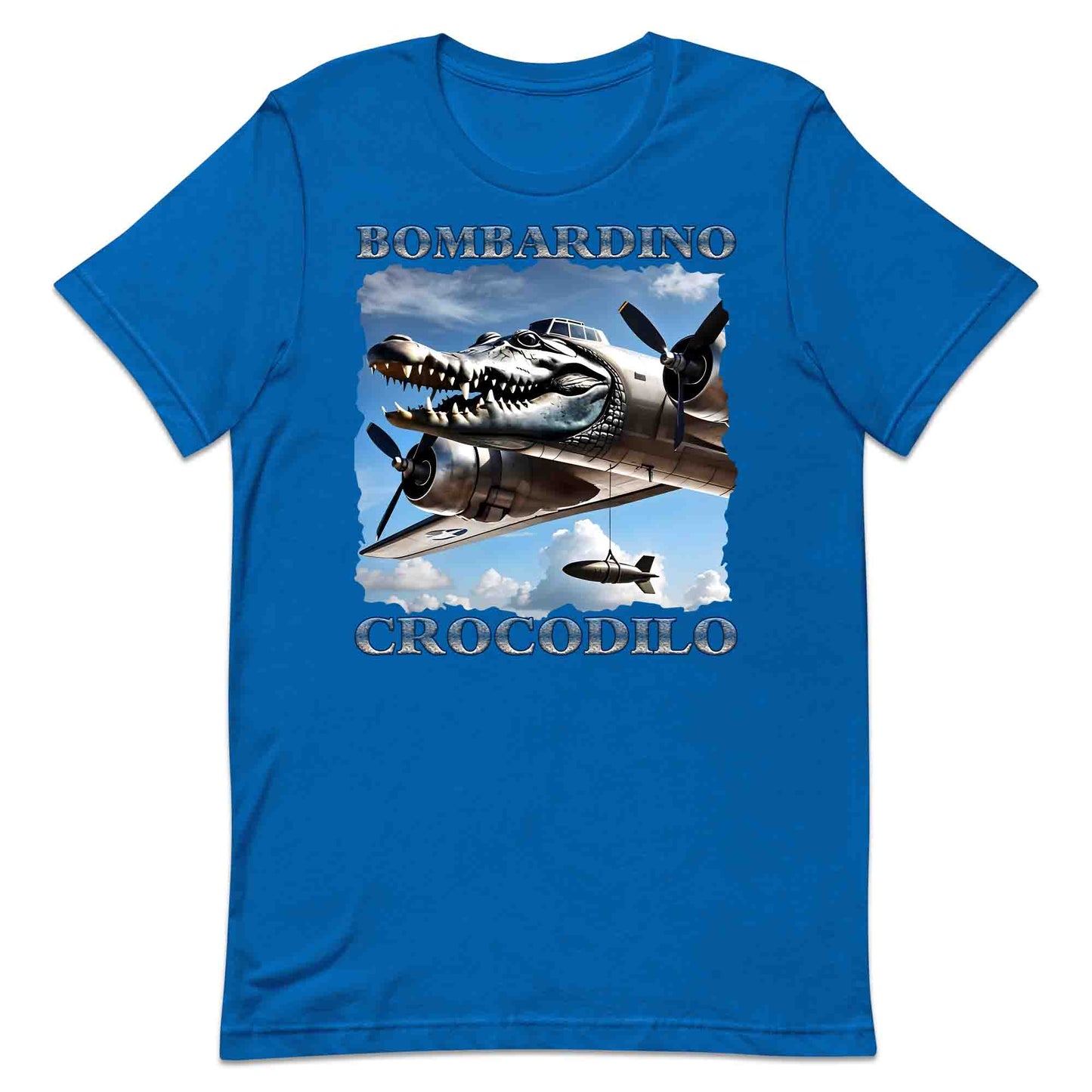 Bombardiro Crocodilo T-Shirt, Jumper & Hoodie – Funny Italian Meme, Crocodile Warplane Parody Apparel | PRODUCT CODE: BADREYONA