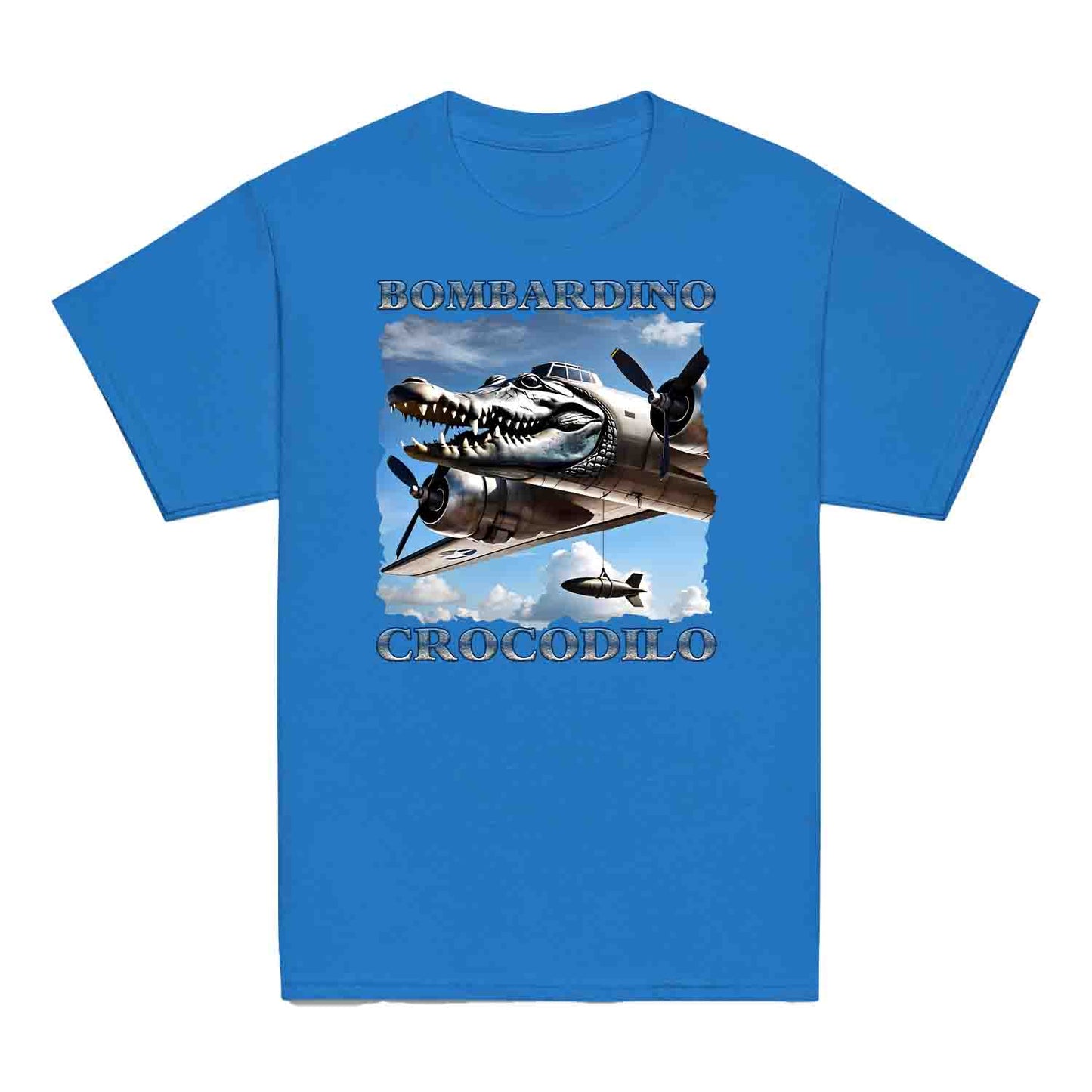 Bombardiro Crocodilo Kids T-Shirt, Jumper & Hoodie – Funny Italian Meme, Crocodile Warplane Parody Apparel | PRODUCT CODE: BADREYONA
