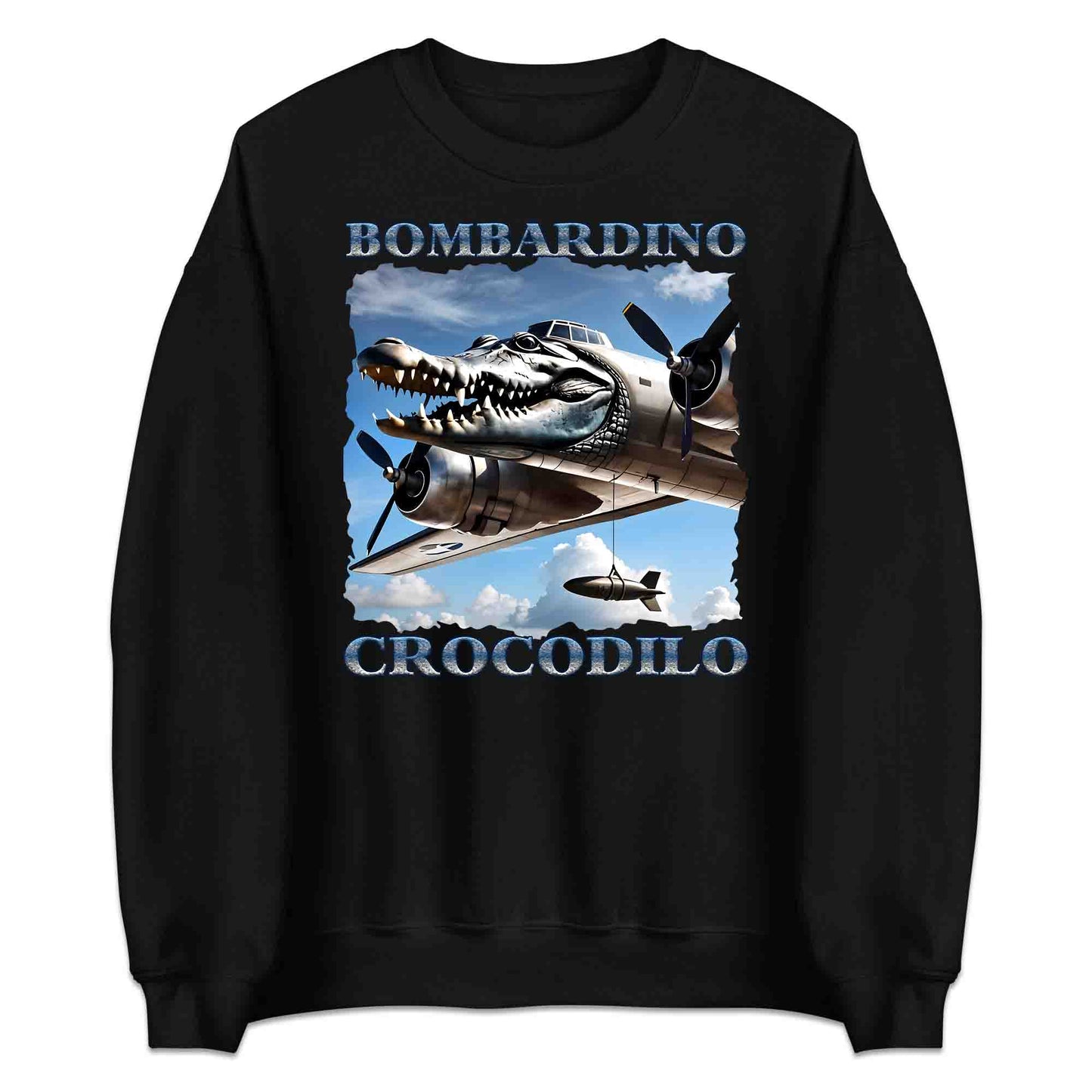 Bombardiro Crocodilo T-Shirt, Jumper & Hoodie – Funny Italian Meme, Crocodile Warplane Parody Apparel | PRODUCT CODE: BADREYONA