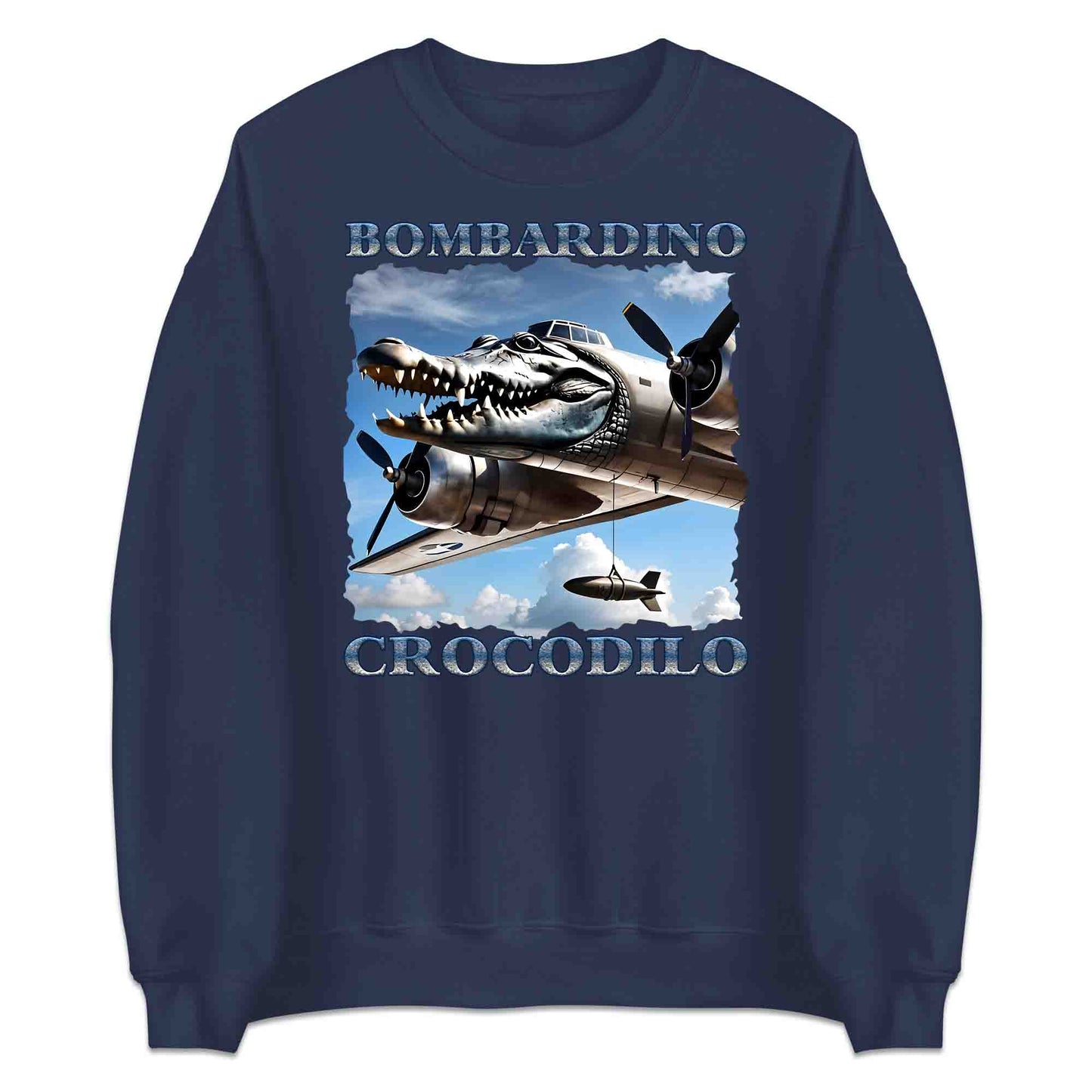 Bombardiro Crocodilo T-Shirt, Jumper & Hoodie – Funny Italian Meme, Crocodile Warplane Parody Apparel | PRODUCT CODE: BADREYONA