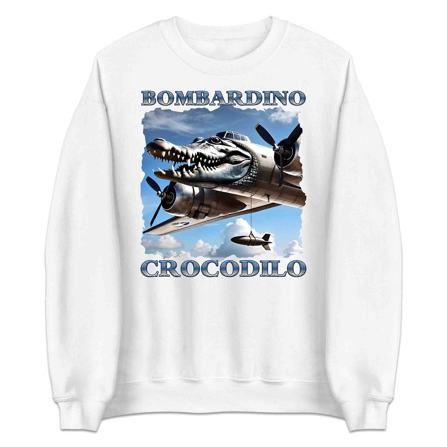 Bombardiro Crocodilo T-Shirt, Jumper & Hoodie – Funny Italian Meme, Crocodile Warplane Parody Apparel | PRODUCT CODE: BADREYONA
