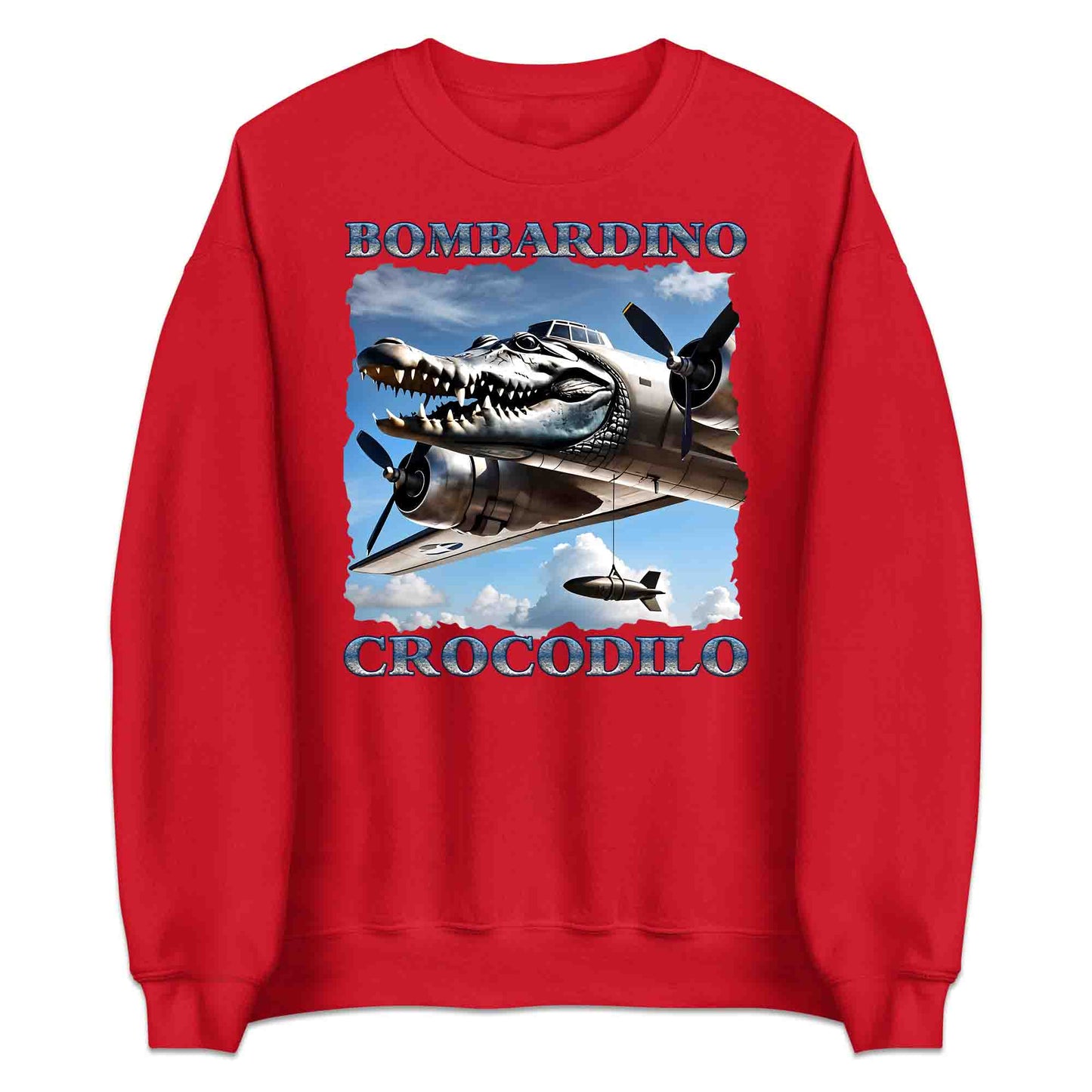 Bombardiro Crocodilo T-Shirt, Jumper & Hoodie – Funny Italian Meme, Crocodile Warplane Parody Apparel | PRODUCT CODE: BADREYONA