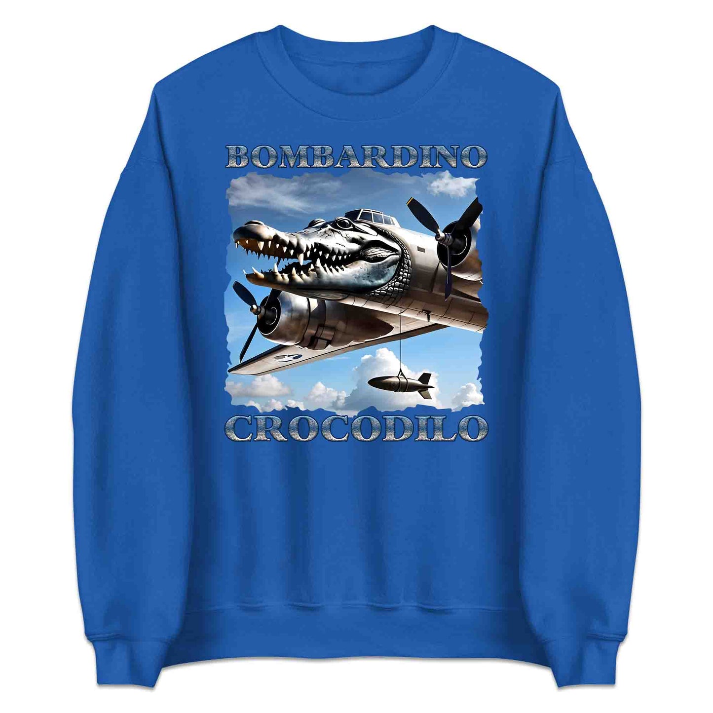 Bombardiro Crocodilo T-Shirt, Jumper & Hoodie – Funny Italian Meme, Crocodile Warplane Parody Apparel | PRODUCT CODE: BADREYONA