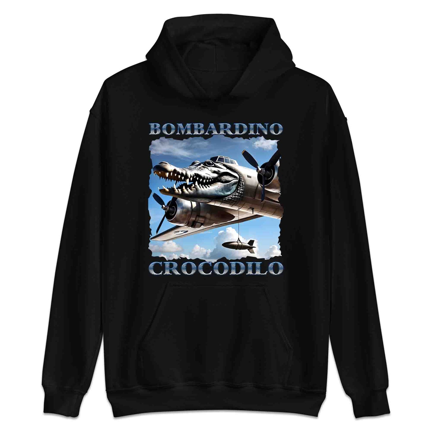 Bombardiro Crocodilo T-Shirt, Jumper & Hoodie – Funny Italian Meme, Crocodile Warplane Parody Apparel | PRODUCT CODE: BADREYONA