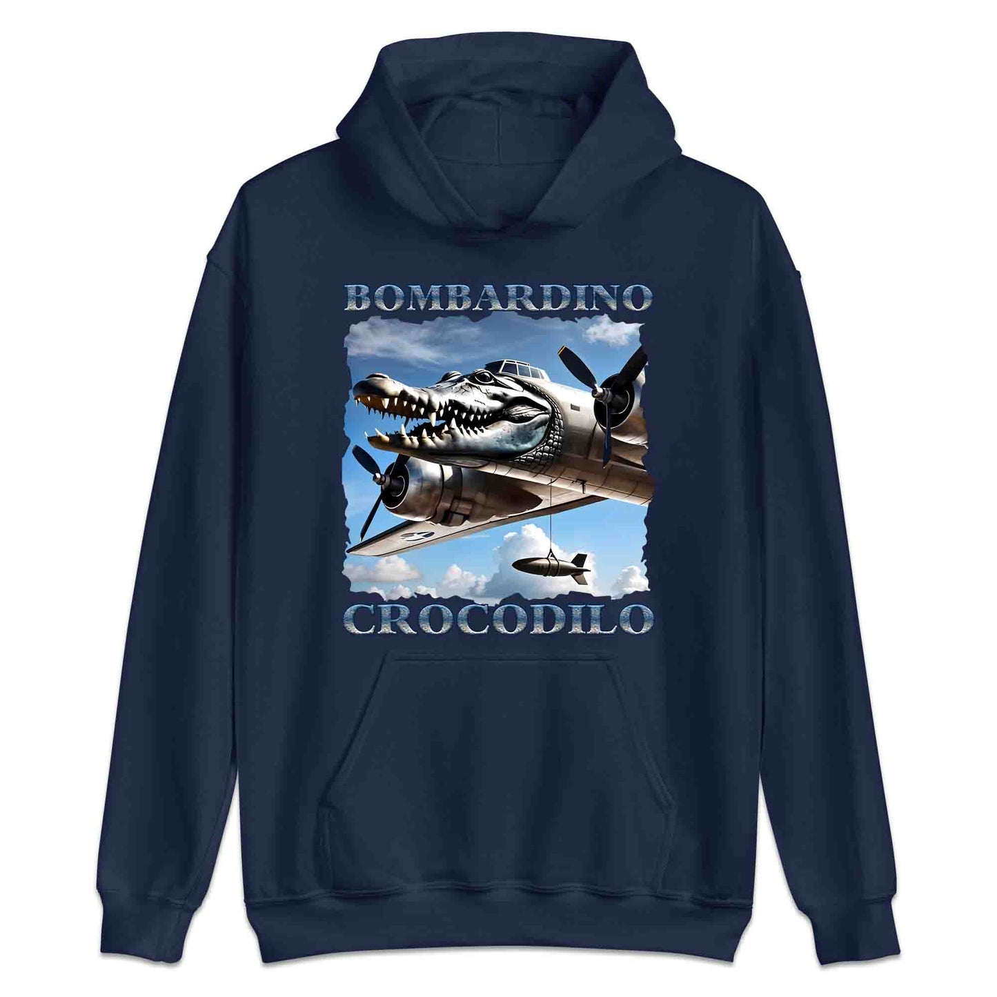 Bombardiro Crocodilo T-Shirt, Jumper & Hoodie – Funny Italian Meme, Crocodile Warplane Parody Apparel | PRODUCT CODE: BADREYONA