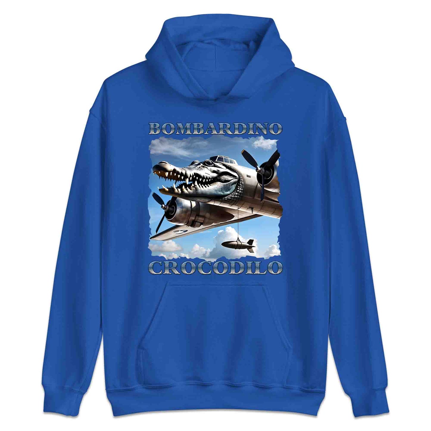 Bombardiro Crocodilo T-Shirt, Jumper & Hoodie – Funny Italian Meme, Crocodile Warplane Parody Apparel | PRODUCT CODE: BADREYONA