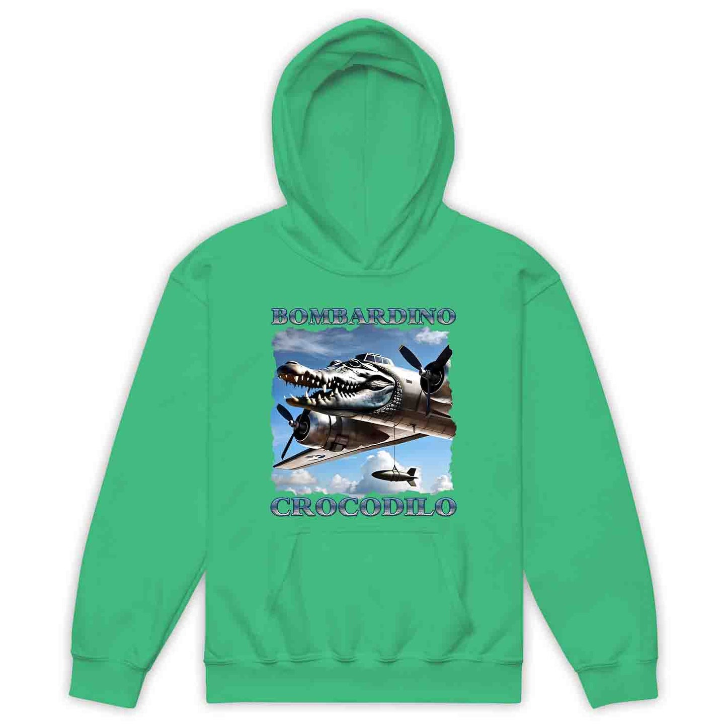 Bombardiro Crocodilo Kids T-Shirt, Jumper & Hoodie – Funny Italian Meme, Crocodile Warplane Parody Apparel | PRODUCT CODE: BADREYONA