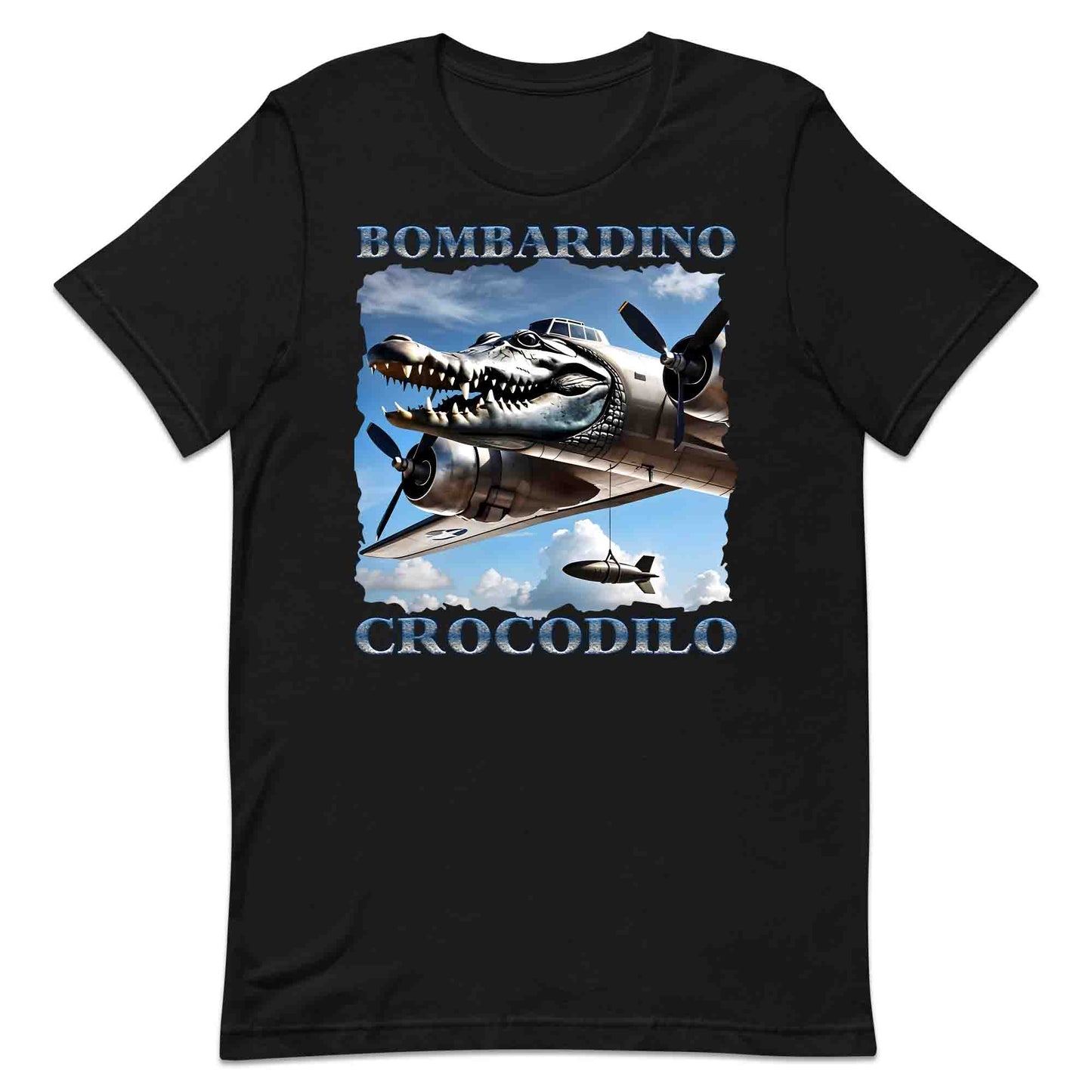 Bombardiro Crocodilo T-Shirt, Jumper & Hoodie – Funny Italian Meme, Crocodile Warplane Parody Apparel | PRODUCT CODE: BADREYONA