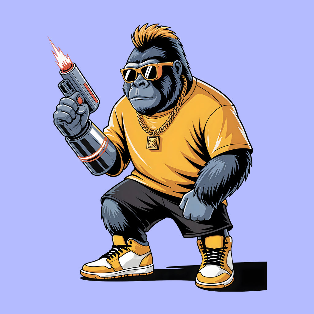 Laser Gun Gorilla T-Shirt, Cyberpunk Swag Sweatshirt, Hip-Hop Ape Hoodie | PRODUCT CODE: BDSKJWQE