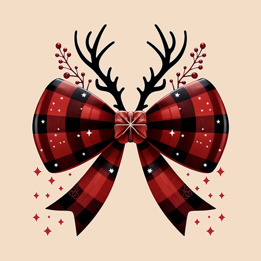 Buffalo Plaid Christmas Bow Rustic Reindeer Antlers Festive Xmas | PRODUCT CODE: BFLPDCHRSTUA