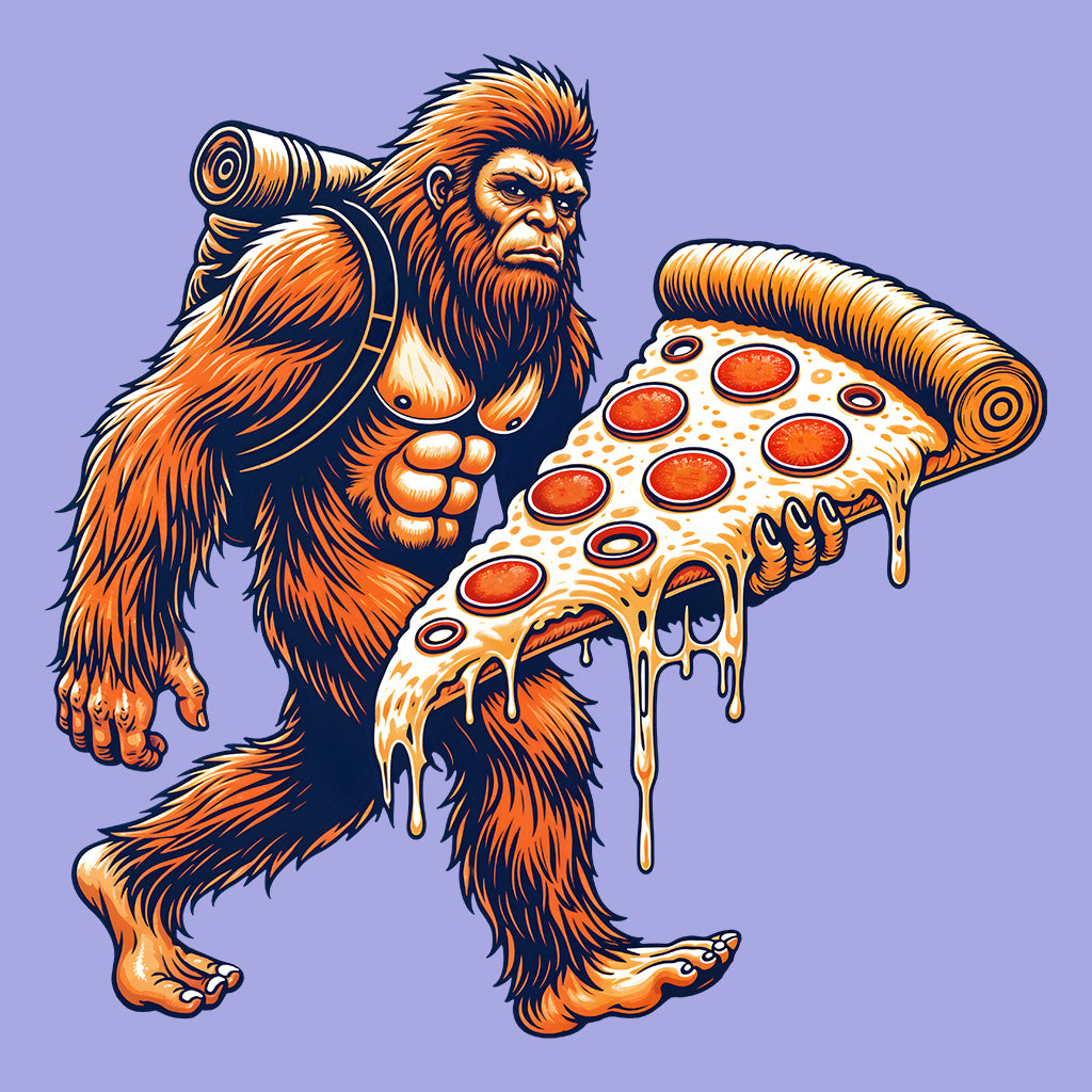 Bigfoot Pizza Lover Giant Cheesy Slice Sasquatch Hiking Adventure | PRODUCT CODE: BGFTPZALBVNRO
