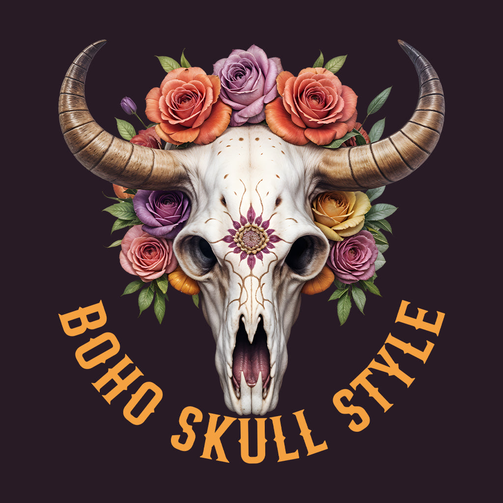 Boho Cow Skull Floral Rustic Western Style Bohemian Fashion Lovers | PRODUCT CODE: BHCWSKLUOFR