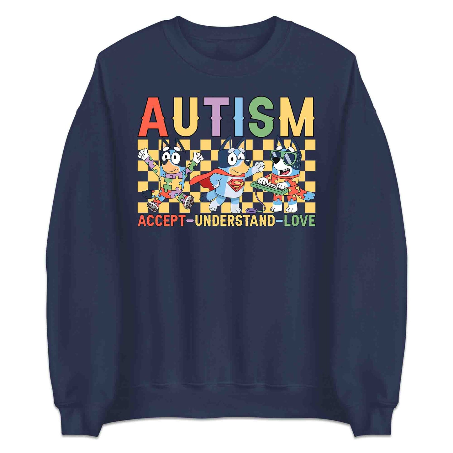 Bluey Autism Awareness T-Shirt | Accept Understand Love Jumper | Neurodiversity Puzzle Hoodie | PRODUCT CODE: BLERYAJHERS