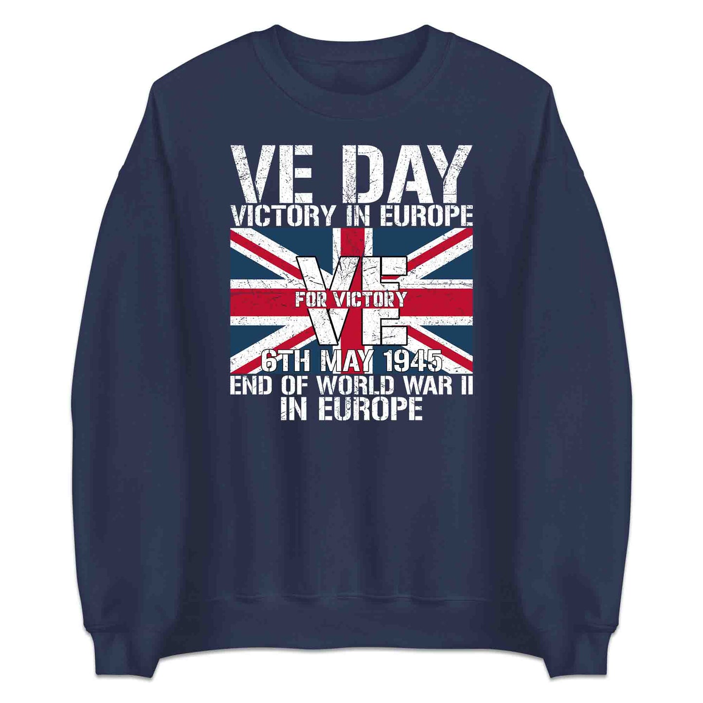 VE Day 1945 Victory in Europe T-Shirt, Jumper & Hoodie – Grunge Union Jack, British WWII Vintage Tribute | PRODUCT CODE: BNDSAUYRW